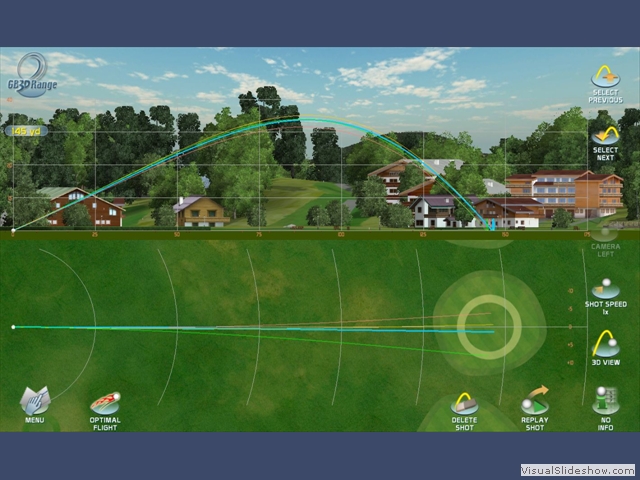 2D View offers side & top views of ball flight.  Target circle can be customized from 5-50 yds.